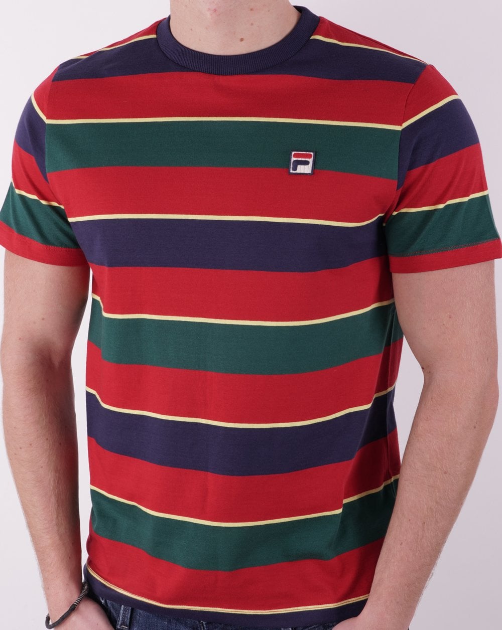 Fila Vintage Jaxon Stripe T-Shirt Rot/Marineblau/Grün