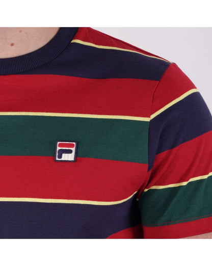 Fila Vintage Jaxon Stripe T-Shirt Rot/Marineblau/Grün