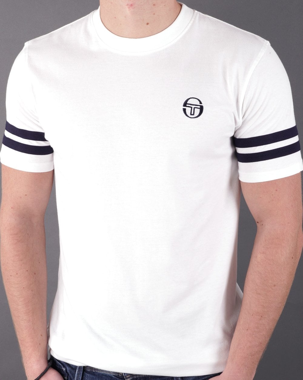 Sergio Tacchini 2-Streifen-T-Shirt Weiß/Marineblau