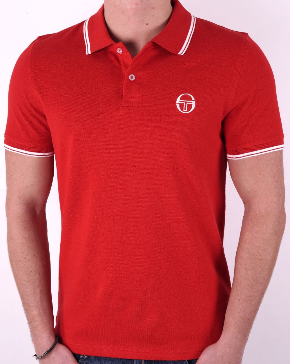 Sergio Tacchini Poloshirt mit Streifen, Dunkelrot/Weiß