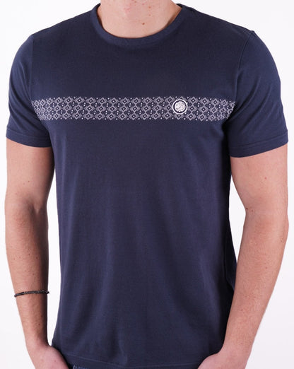 Pretty Green – Larman – T-Shirt mit Streifen auf der Brust, Marineblau