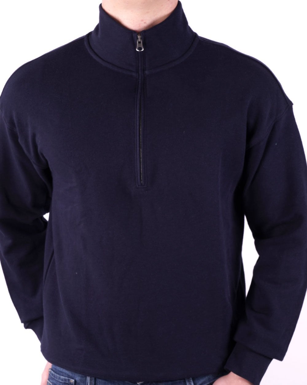 Benetton Sweatshirt mit Viertelreißverschluss in Marineblau