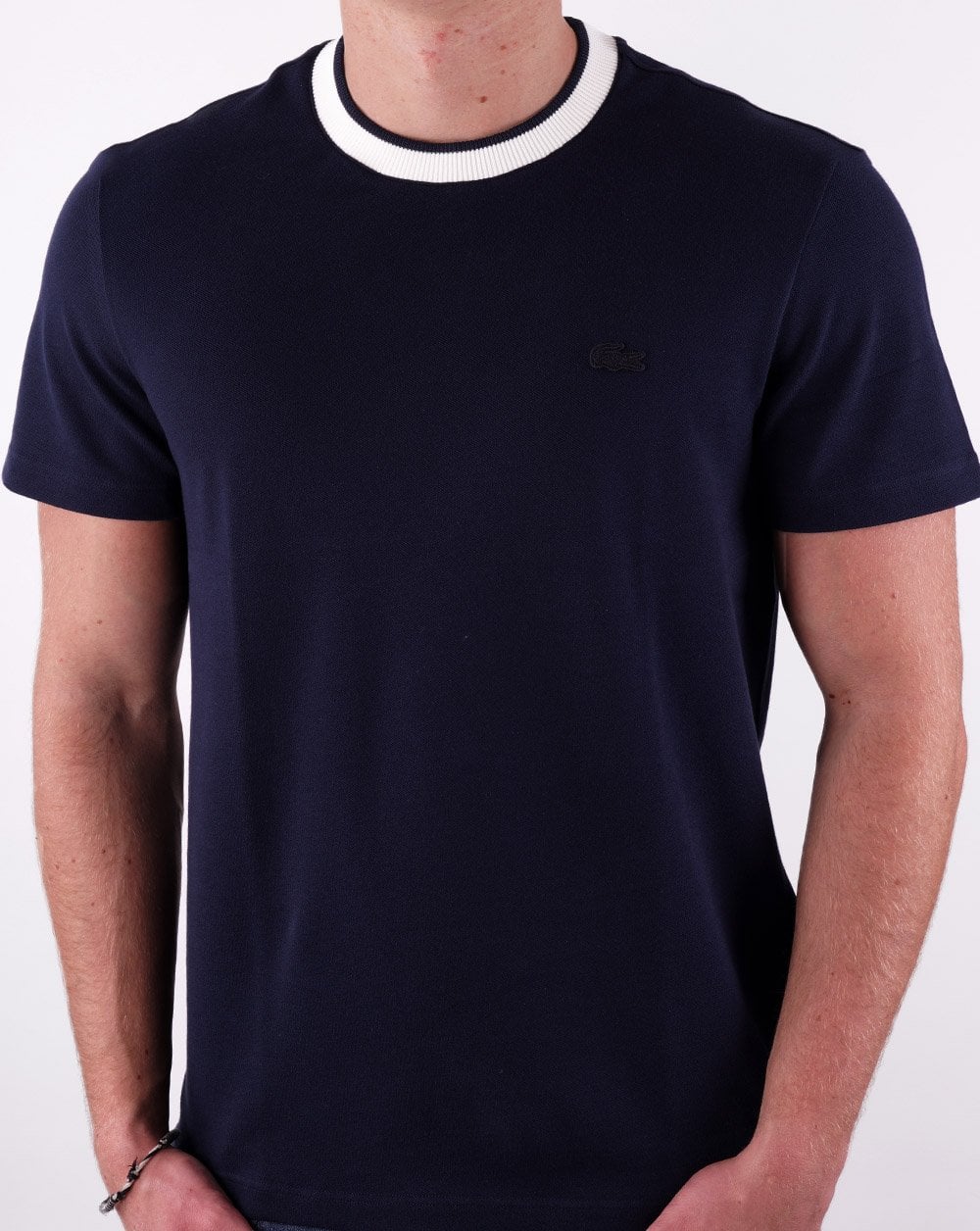 Lacoste Piqué-T-Shirt Marineblau/Weiß