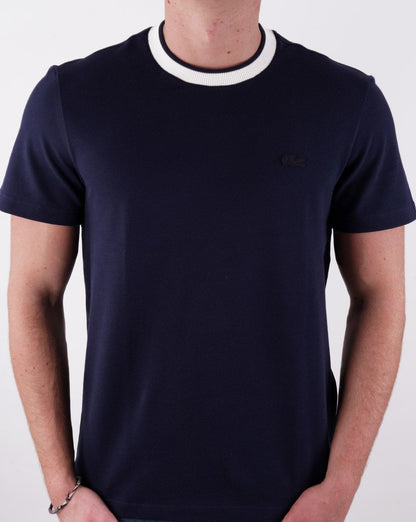 Lacoste Piqué-T-Shirt Marineblau/Weiß