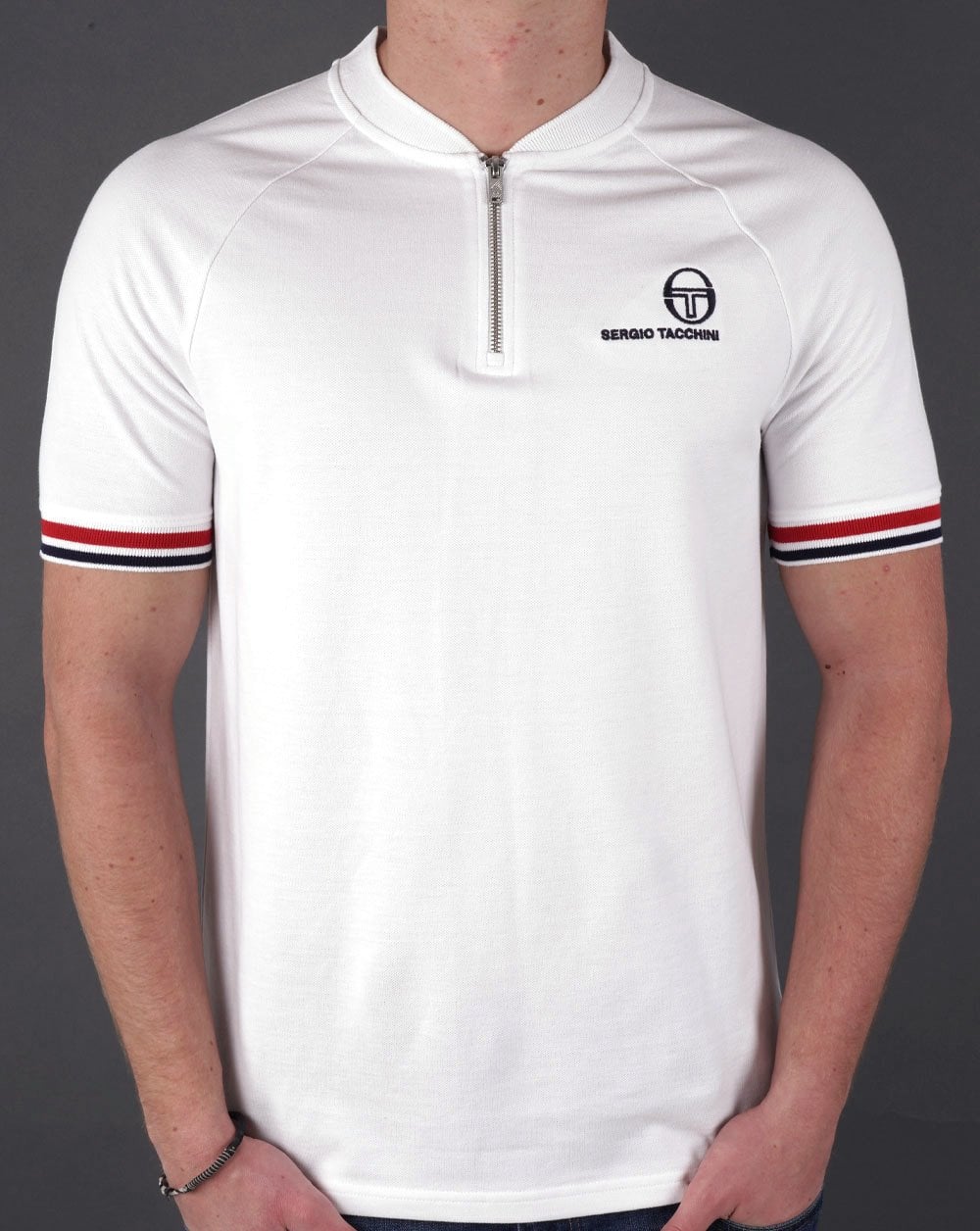 Sergio Tacchini Henley-T-Shirt mit Reißverschluss in Weiß