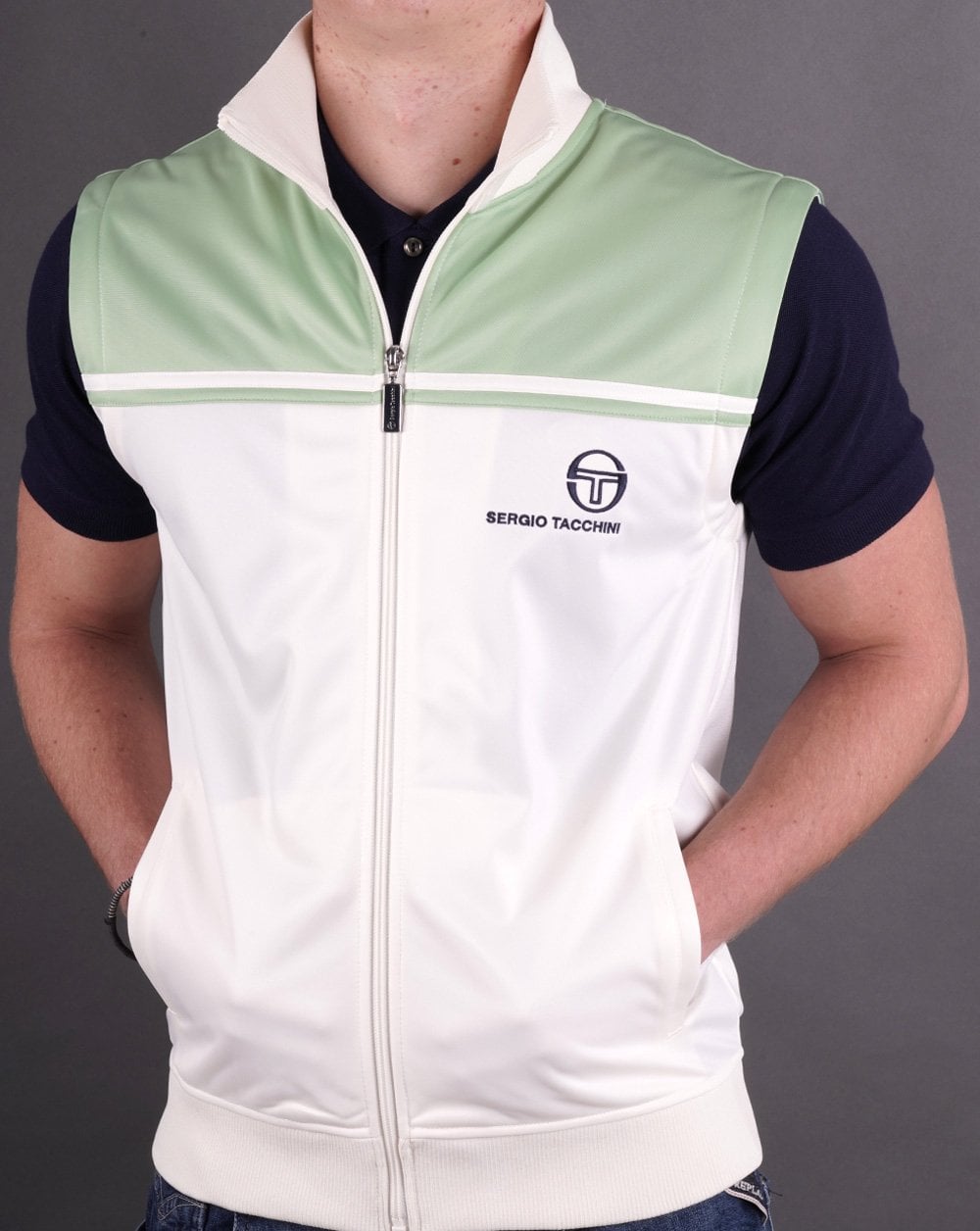 Sergio Tacchini Young Line Zip Off Track Top Gardenia Green