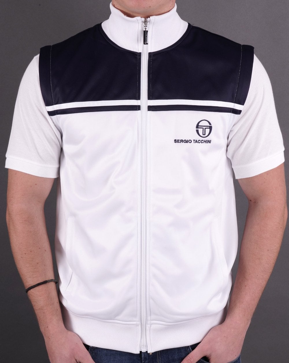 Sergio Tacchini Young Line Zip Off Trainingsoberteil Weiß/Marineblau