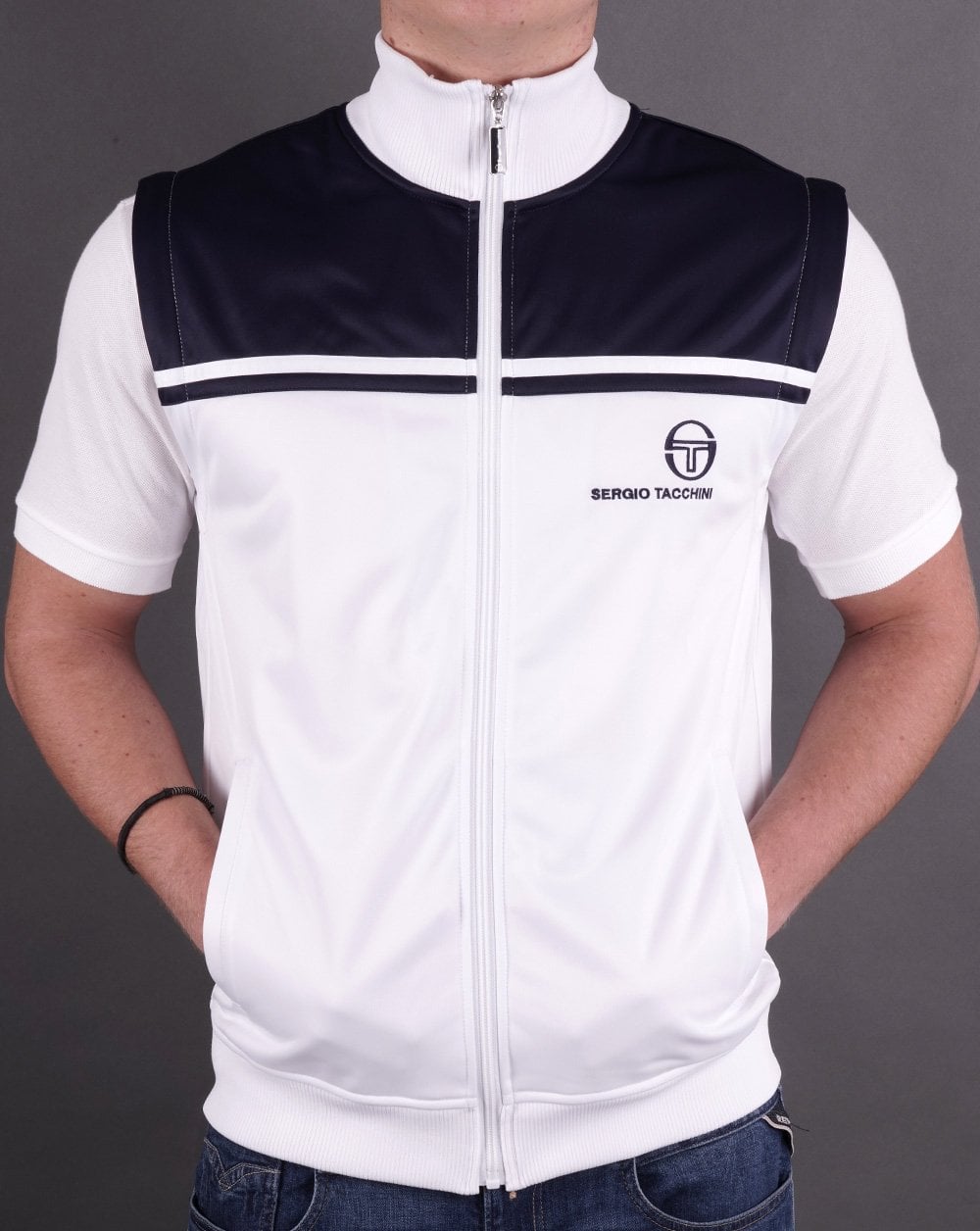 Sergio Tacchini Young Line Zip Off Trainingsoberteil Weiß/Marineblau