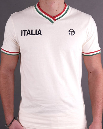 Sergio Tacchini Italia T-Shirt mit V-Ausschnitt, Buttercreme