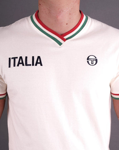 Sergio Tacchini Italia T-Shirt mit V-Ausschnitt, Buttercreme