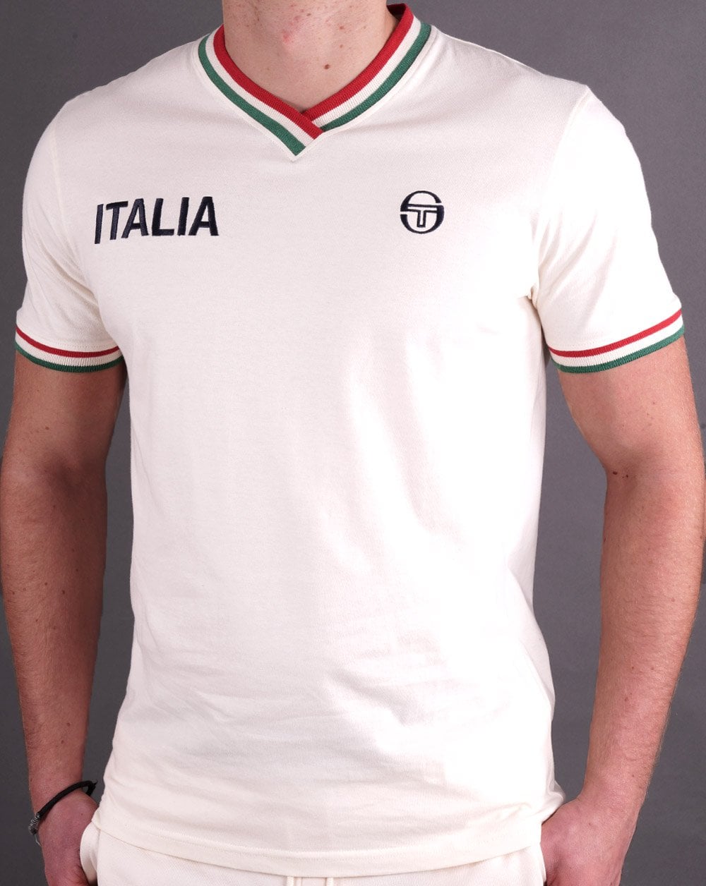 Sergio Tacchini Italia T-Shirt mit V-Ausschnitt, Buttercreme