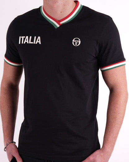 Sergio Tacchini Italia T-Shirt mit V-Ausschnitt, Schwarz