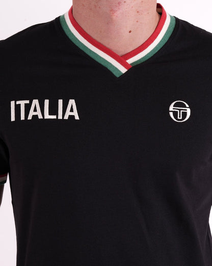 Sergio Tacchini Italia T-Shirt mit V-Ausschnitt, Schwarz