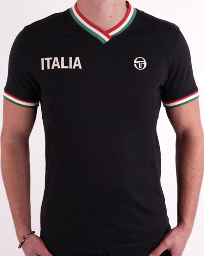 Sergio Tacchini Italia T-Shirt mit V-Ausschnitt, Schwarz