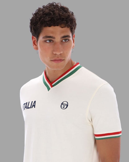 Sergio Tacchini Italia T-Shirt mit V-Ausschnitt, Buttercreme