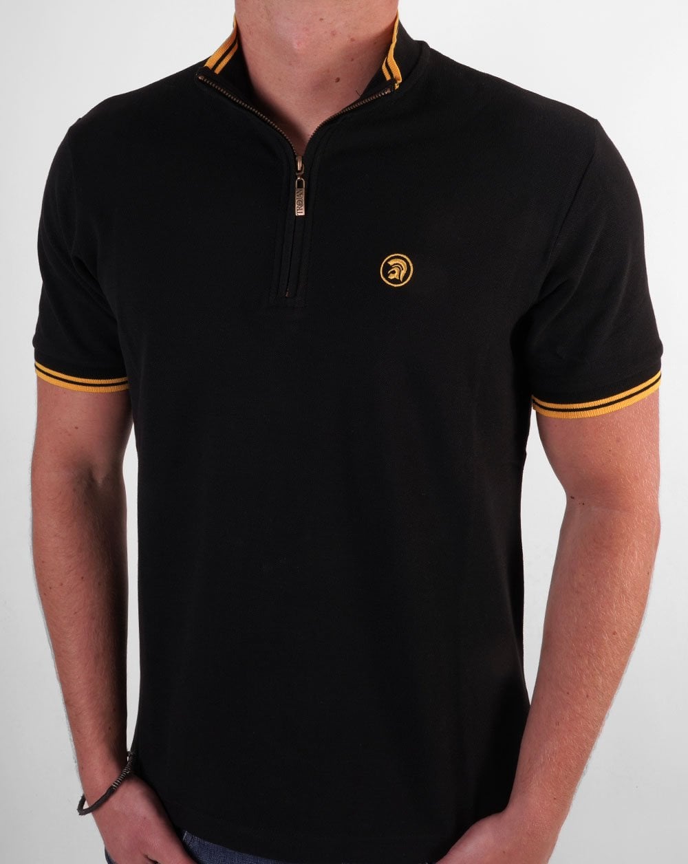 Trojan Tipped Trichter-Zip-Hals Schwarz