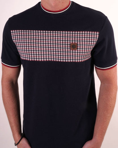 Trojan – T-Shirt mit Hahnentrittmuster und Einsätzen in Marineblau
