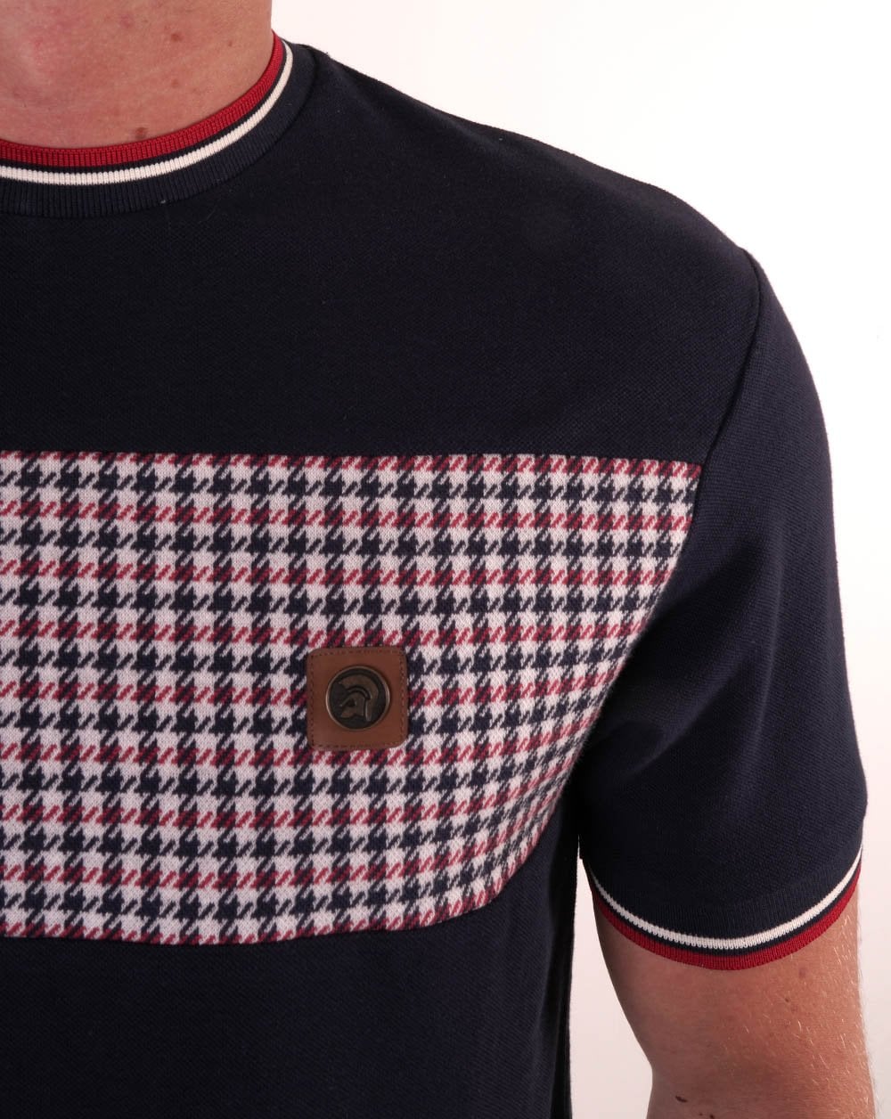 Trojan – T-Shirt mit Hahnentrittmuster und Einsätzen in Marineblau