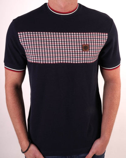 Trojan – T-Shirt mit Hahnentrittmuster und Einsätzen in Marineblau