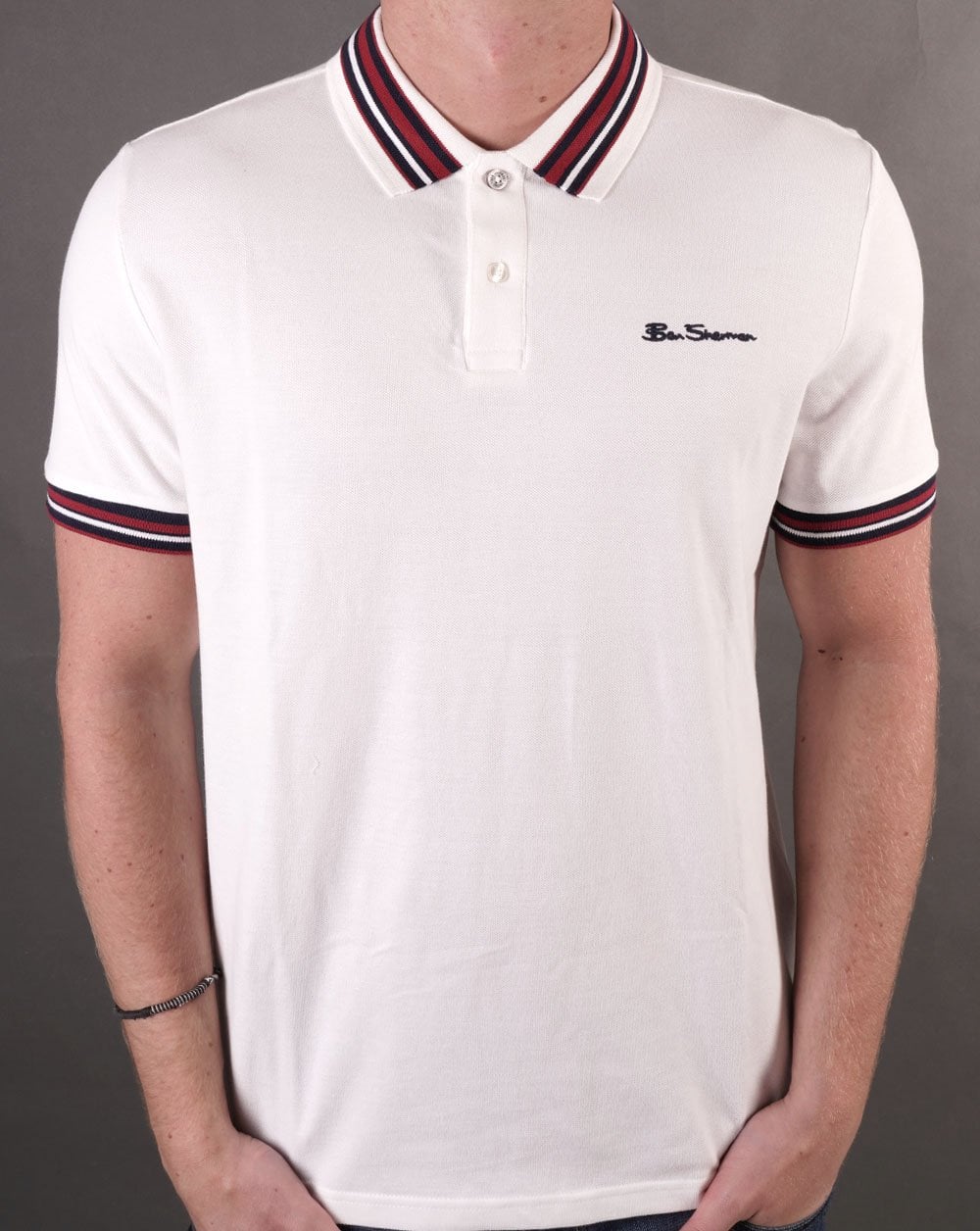 Ben Sherman Poloshirt mit Hauskragen Schneeweiß
