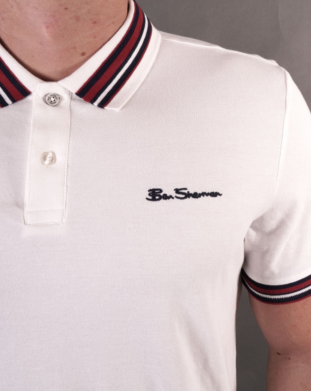 Ben Sherman Poloshirt mit Hauskragen Schneeweiß