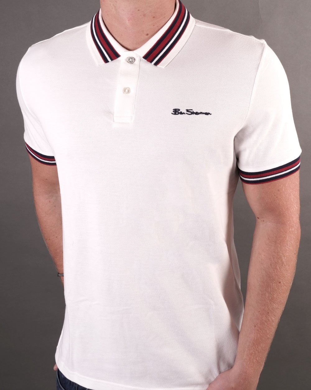 Ben Sherman Poloshirt mit Hauskragen Schneeweiß