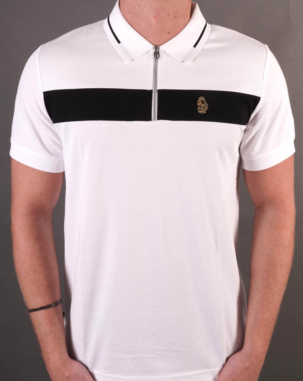 Luke Sport 1/4 Zip Lock Poloshirt Weiß/Schwarz