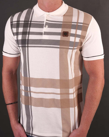 Trojan Oversize-Poloshirt mit Karomuster und Panel, Ecru