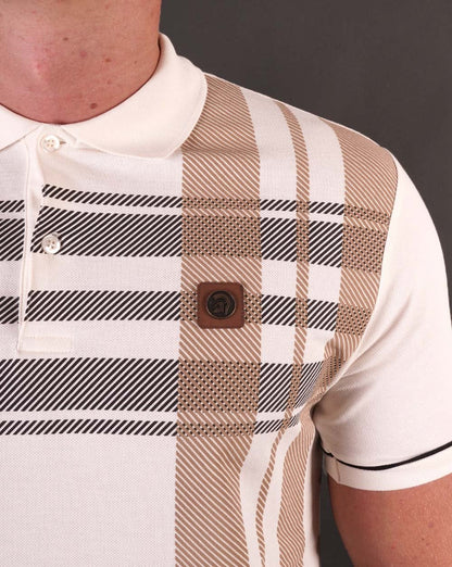 Trojan Oversize-Poloshirt mit Karomuster und Panel, Ecru