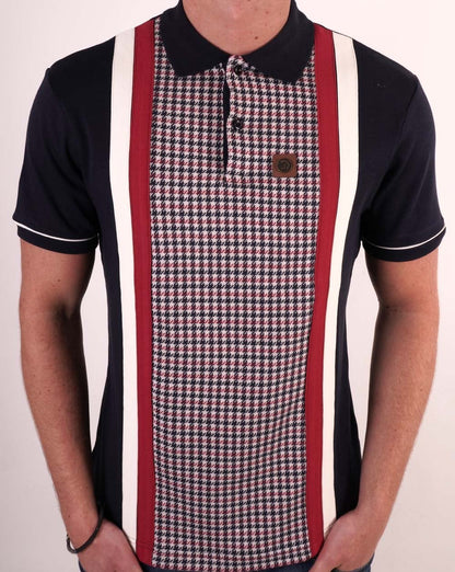 Trojan – Poloshirt mit Hahnentrittmuster und Einsätzen in Marineblau
