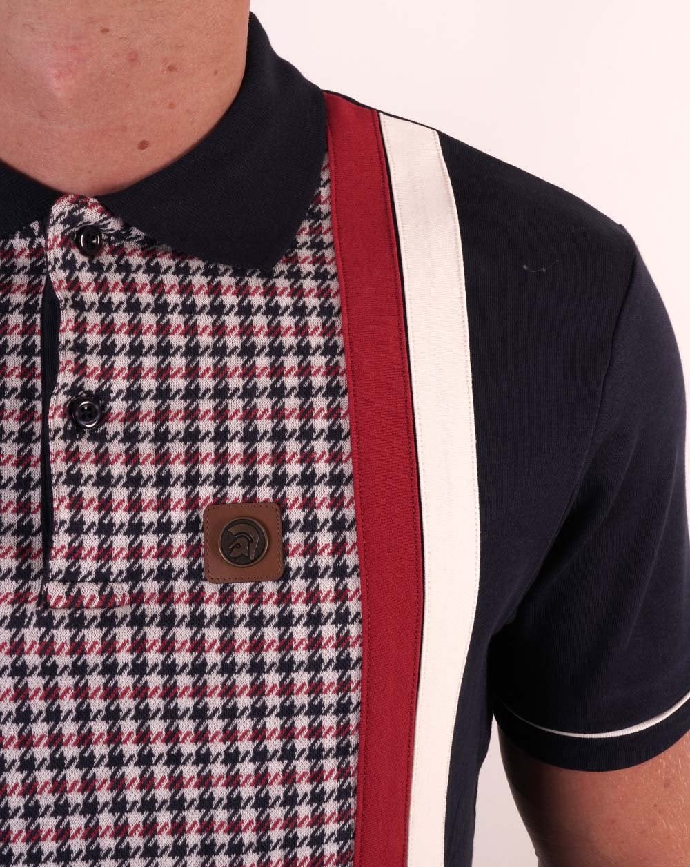 Trojan – Poloshirt mit Hahnentrittmuster und Einsätzen in Marineblau
