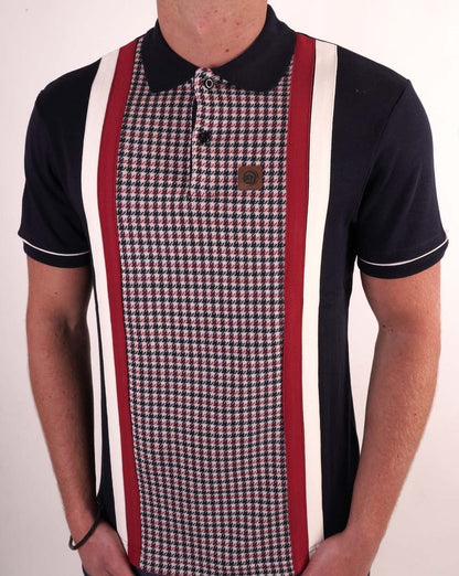 Trojan – Poloshirt mit Hahnentrittmuster und Einsätzen in Marineblau