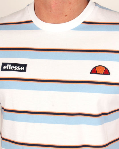 Ellesse – T-Shirt mit drei Streifen, Weiß/Himmelblau/Orange