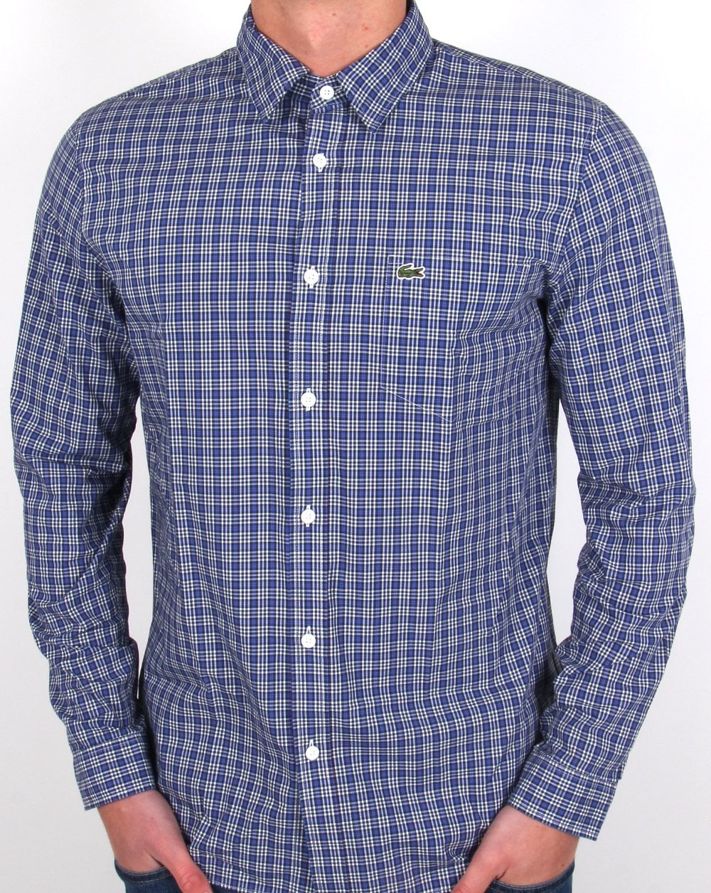 Lacoste Langarm-Karohemd Marineblau / Weiß