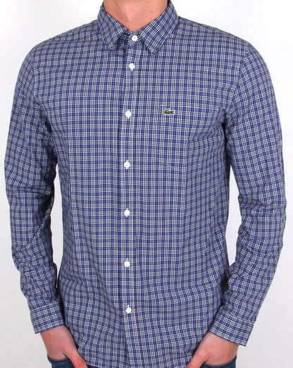 Lacoste Langarm-Karohemd Marineblau / Weiß