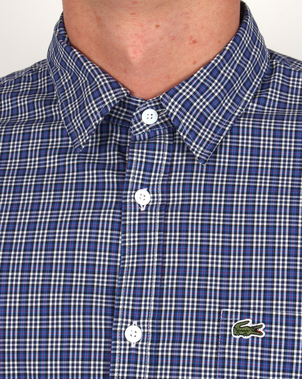 Lacoste Langarm-Karohemd Marineblau / Weiß