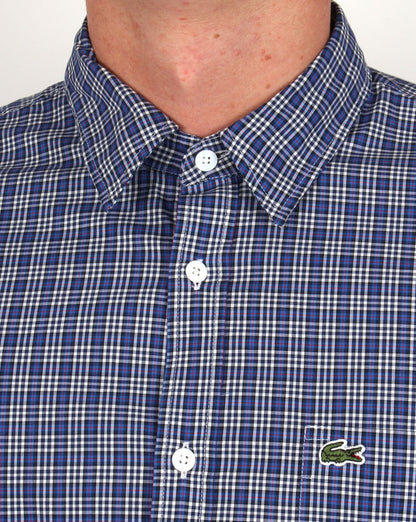 Lacoste Langarm-Karohemd Marineblau / Weiß