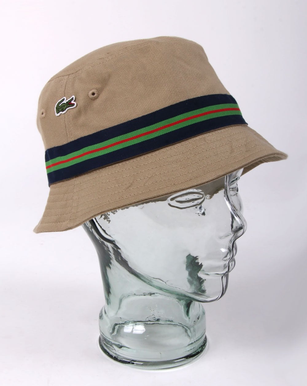 Lacoste – Gestreifter Fischerhut, dunkler Sand