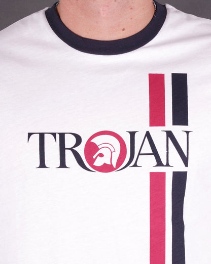 Trojan – T-Shirt mit Doppelstreifen-Logo, Weiß