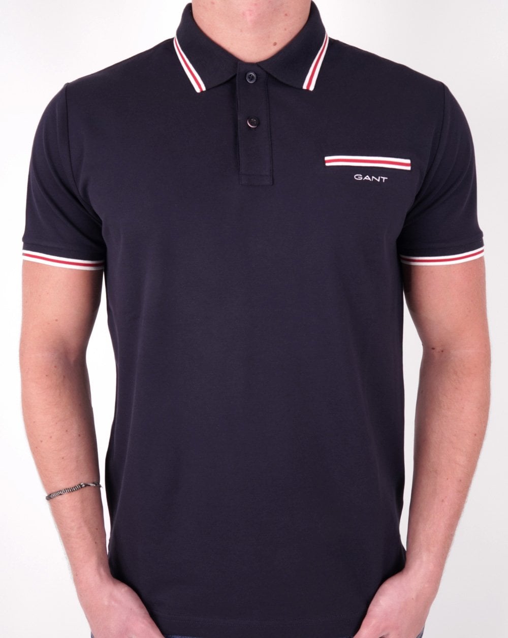 Gant Piqué-Poloshirt mit Tipped-Muster, Marineblau