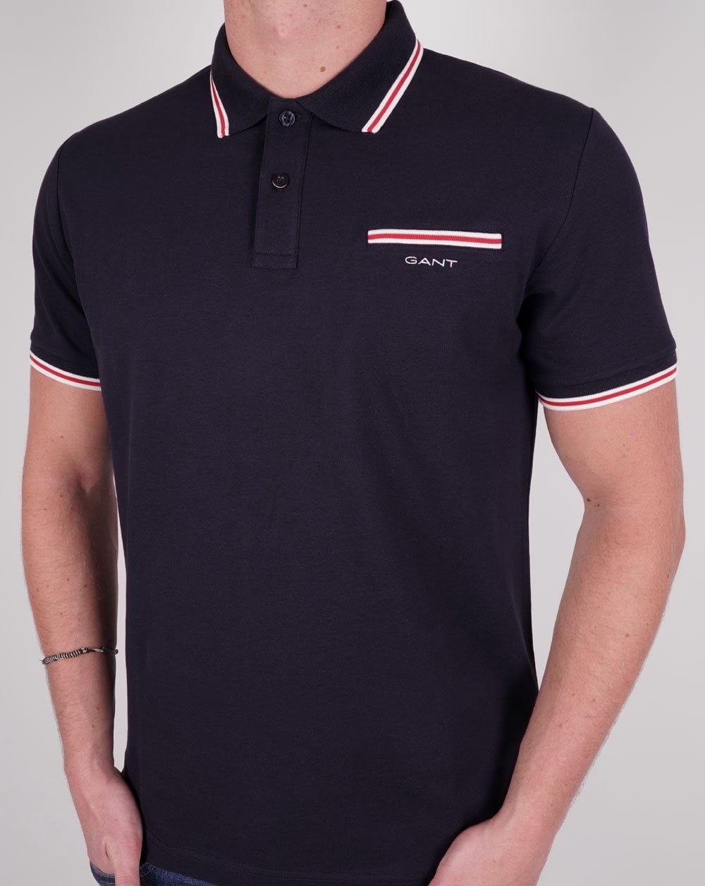 Gant Piqué-Poloshirt mit Tipped-Muster, Marineblau