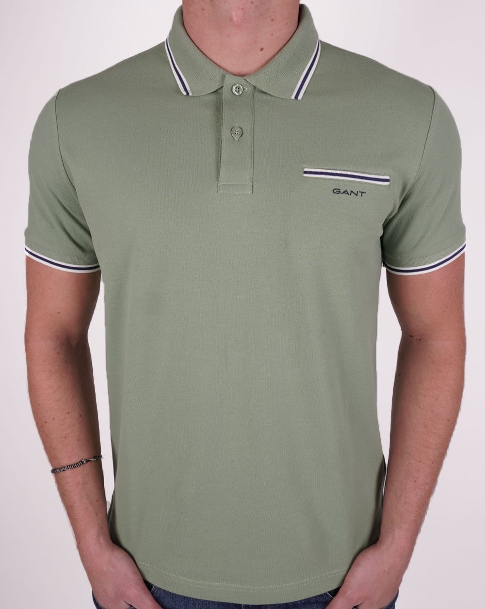 Gant Piqué-Poloshirt mit Streifen in Kalamatagrün