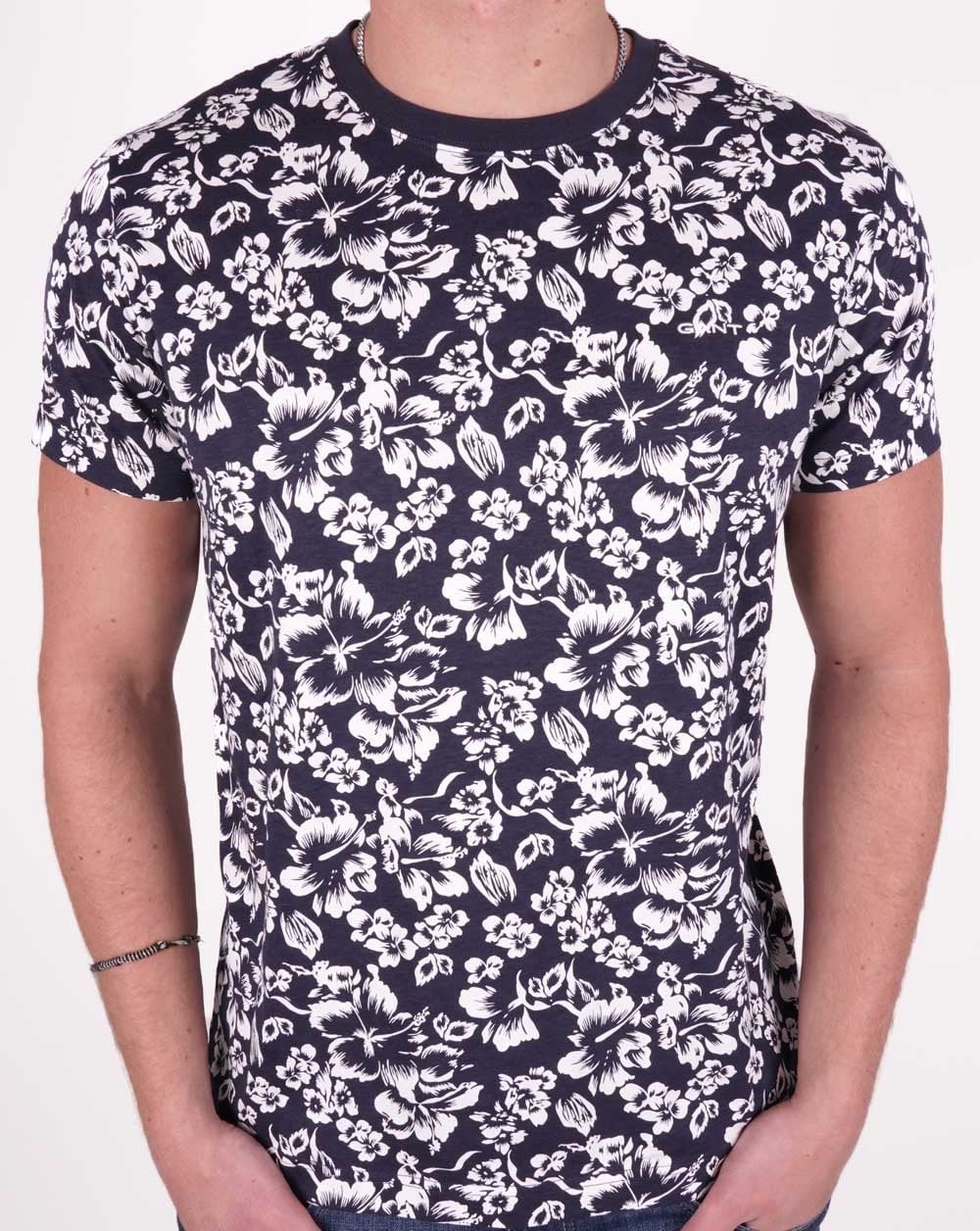 Gant T-Shirt mit Blumendruck Marineblau