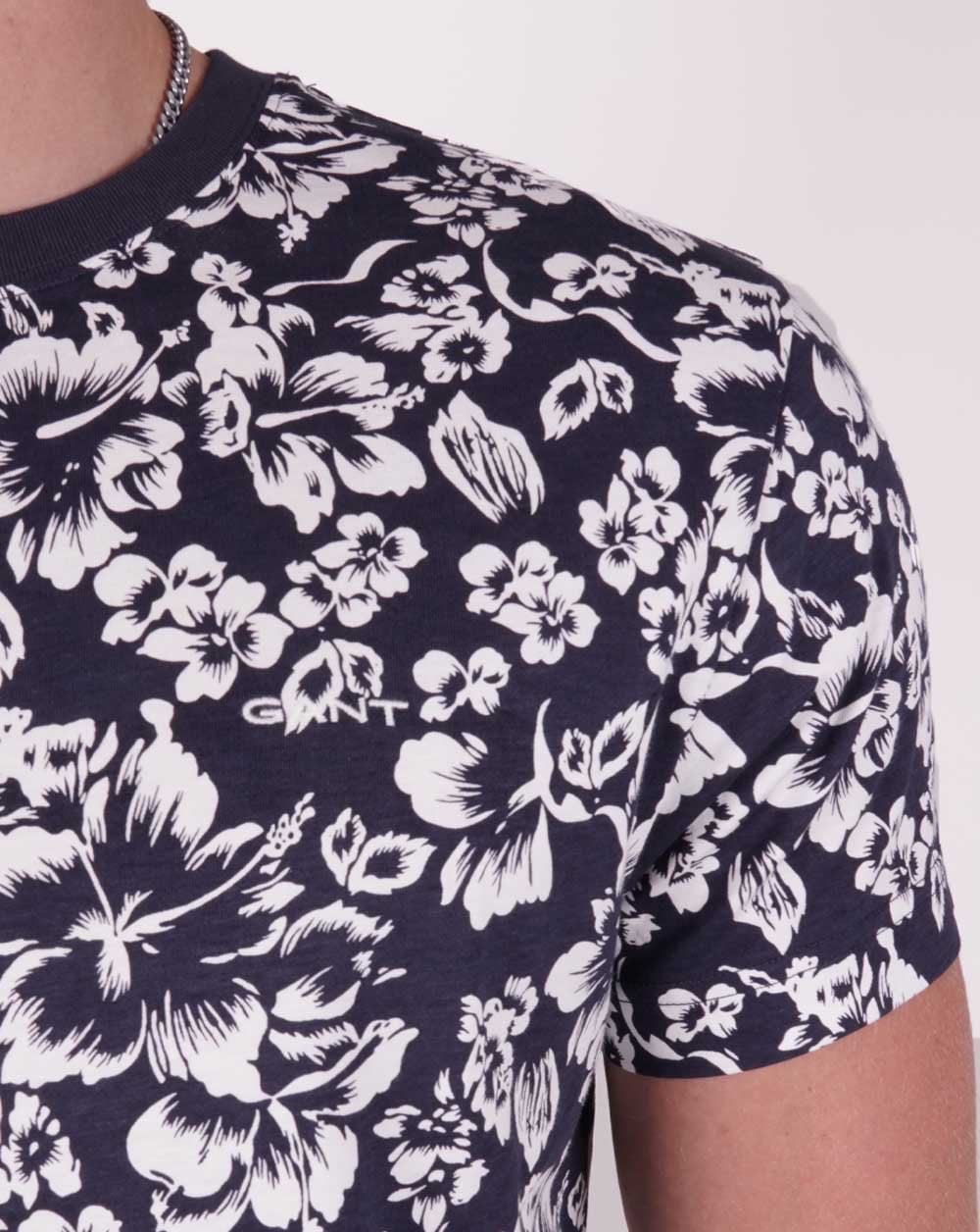 Gant T-Shirt mit Blumendruck Marineblau