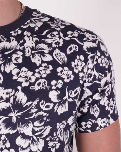 Gant T-Shirt mit Blumendruck Marineblau