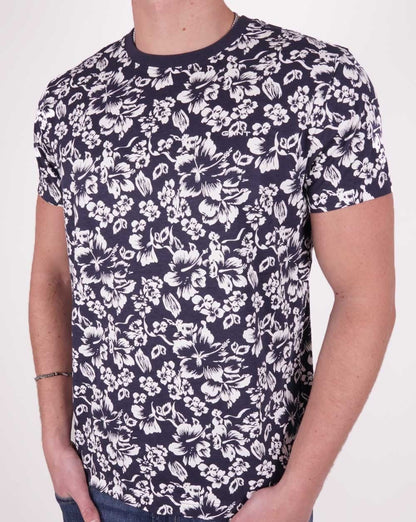 Gant T-Shirt mit Blumendruck Marineblau