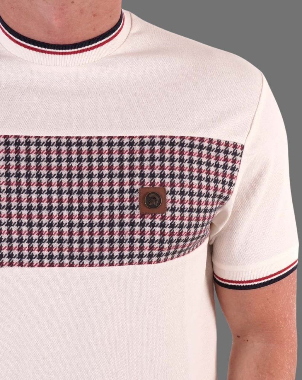 Trojan T-Shirt mit Hahnentrittmuster-Einsatz, Ecru