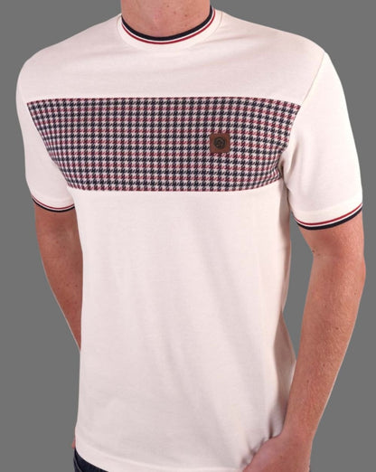 Trojan T-Shirt mit Hahnentrittmuster-Einsatz, Ecru