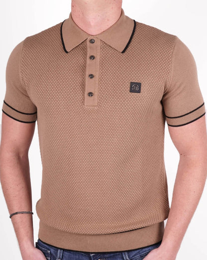 Trojan Strukturiertes Strick-Poloshirt Kamel