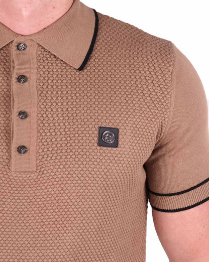 Trojan Strukturiertes Strick-Poloshirt Kamel